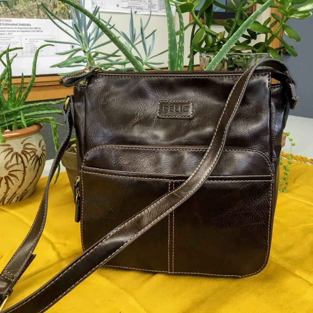 Relic Brown Leather Crossbody Bag